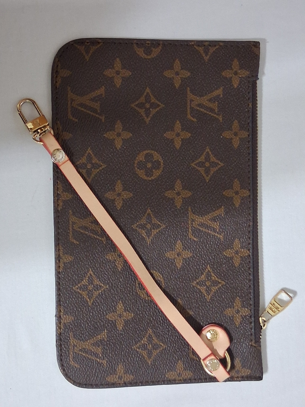 Louis Vuitton Monogram Canvas Wristlet with Natural Leather Strap